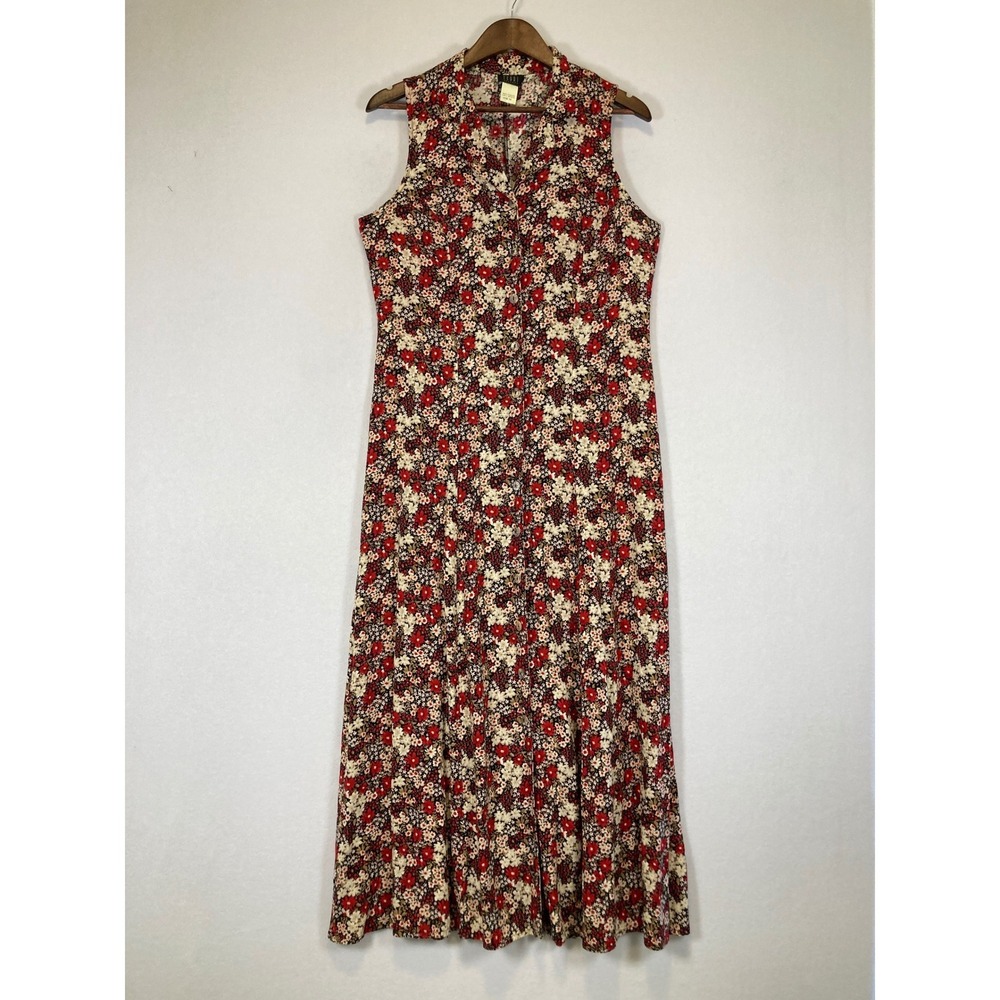 Vintage 90s Teddi Dresses Womens 14 Red Floral Button Front Rayon Maxi‎ Dress